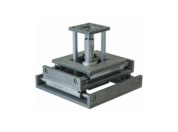 The LT6620 — a stainless-steel linear stage with cross-roller XY slides and a four-post Z column supporting a square top plate.